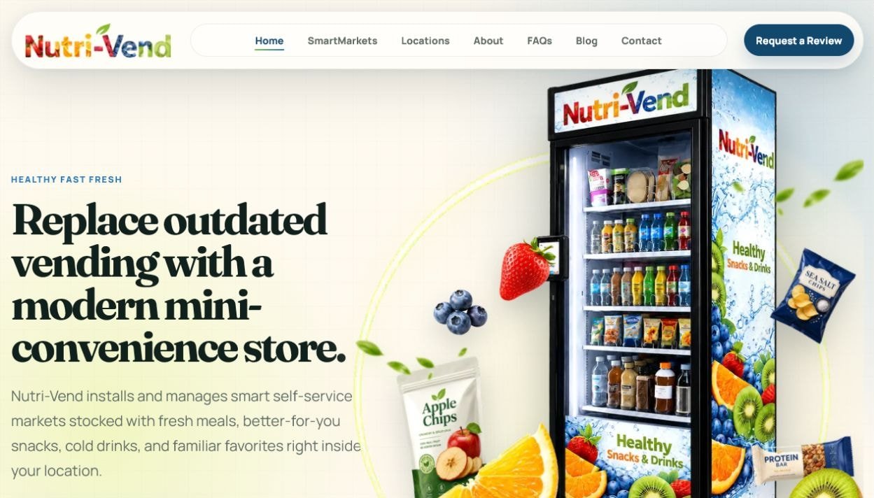 Nutri-Vend SmartMarket homepage featuring a modern self-service market